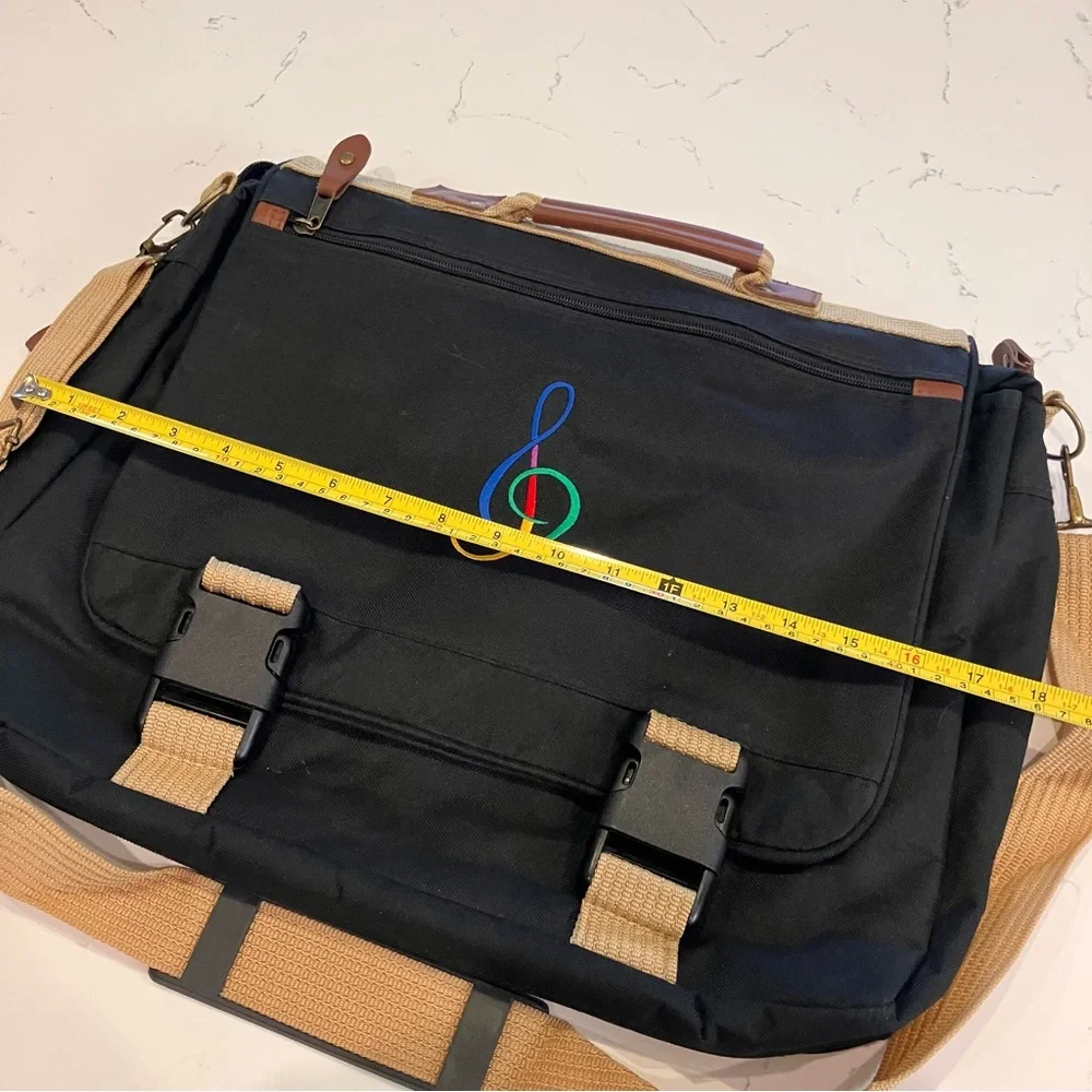 Black and Tan Messenger Bag Briefcase Music Embroidered Colorful Treble Clef